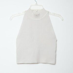 Aritzia Babaton Sculpt Rib Knit Mockneck Halter Crop Tank Top Light Beige Small